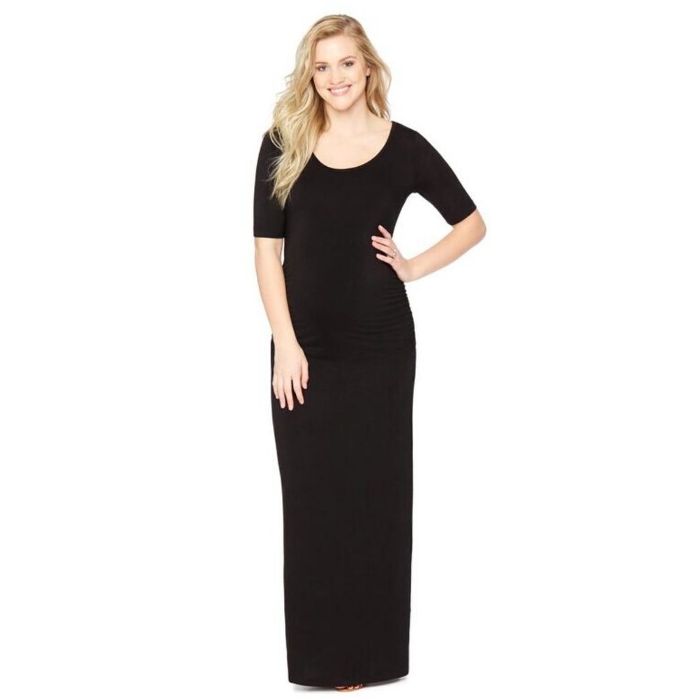 Motherhood Maternity Ruched Black Maxi Dress - S